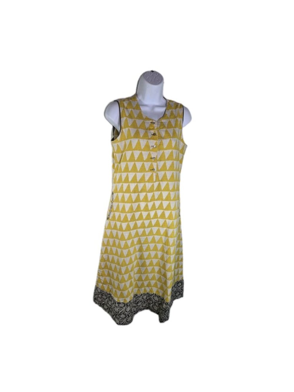 vtg Westside Yellow Mixed Print Cotton Linen Spring Summer Dress medium